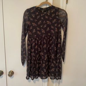 AFRM xs long sleeve black dress with flowers NWT